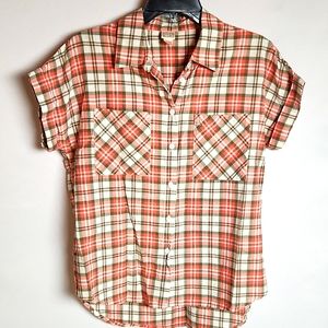 Canyon River Blues Coral and White Plaid Short Sleeve Button up Shirt Size-S